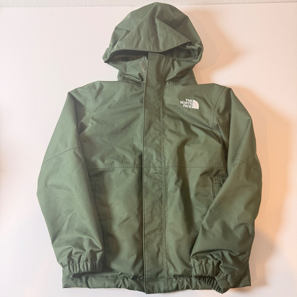 The North Face Boys DryVent Hooded Jacket Olive Green Fleece Lined Size S 7/8